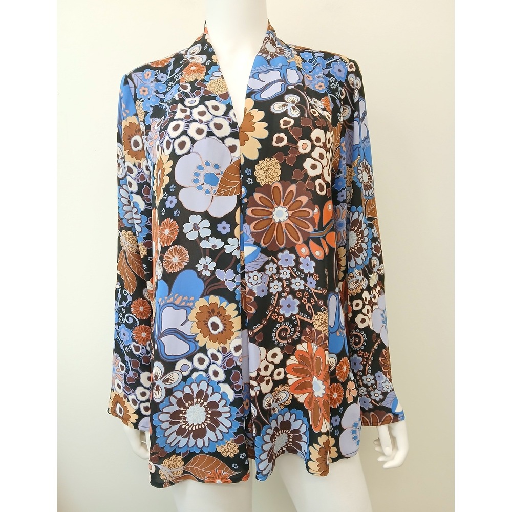 Floral & Ivy Popover Blouse Womens Large Retro 70s Floral Roll Tab Sleeve Boho
